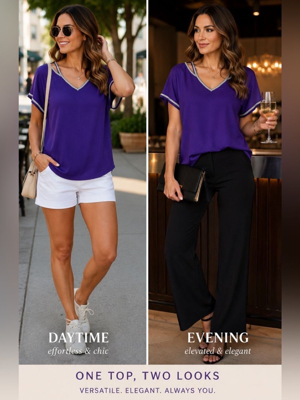 Vibrant Purple V-Neck Short Sleeve Top